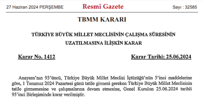 TBMM’nin çalışma süresi uzatıldı! Karar Resmi Gazete’de… - Resim : 1