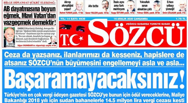 Sözcü'ye milyonlarca liralık vergi cezası - Resim : 1