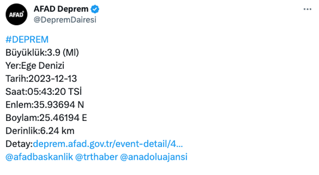 Ege Denizi'nde 3,9 büyüklüğünde deprem! - Resim : 2