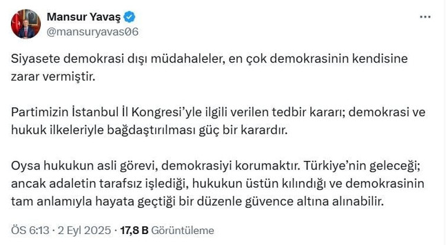 Mansur Yavaş'tan kayyum kararına tepki! "Demokrasiye zarar verdi..." - Resim : 1