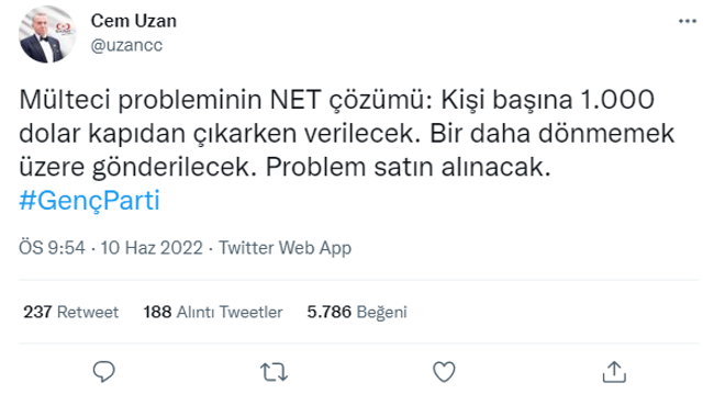 Cem Uzan'dan sığınmacı sorununa çok konuşulacak çözüm: "Kişi başına bin dolar..." - Resim : 1