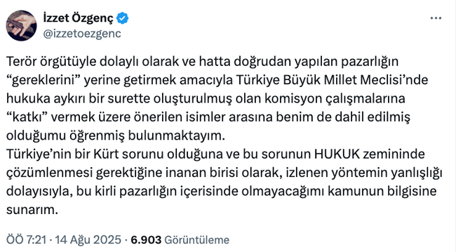 Erdoğan’ın eski hukuk danışmanı İzzet Özgenç’ten flaş karar! ‘Kirli pazarlığın içerisinde…’ - Resim : 1