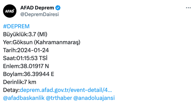 AFAD duyurdu: Kahramanmaraş'ta deprem! - Resim : 1
