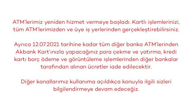 Akbank&rsquo;tan yeni a&ccedil;ıklama! ATM&rsquo;ler &ccedil;alışıyor mu? - Resim : 1