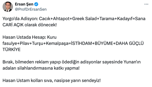 Yunan adalarında yemek yiyenleri hedef alan Ersan Şen'e tepki! 'Gelin Çeşme'ye, kazığı yiyince…' - Resim : 1