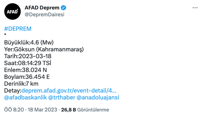 Kahramanmaraş'ta deprem! AFAD duyurdu… - Resim : 1