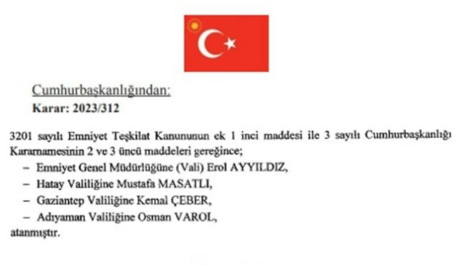 Erdoğan'ın imzasıyla üç ile yeni vali ataması yapıldı - Resim : 1