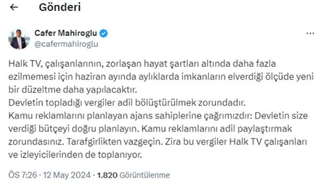 Halk TV'nin patronundan çalışanlara zam müjdesi - Resim : 1