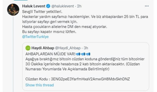 Haluk Levent "AHBAP'ın hesabı çalındı" diyerek istenilen fidye miktarını paylaştı - Resim : 3