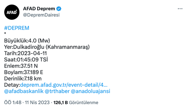 AFAD duyurdu: Kahramanmaraş'ta deprem… - Resim : 1