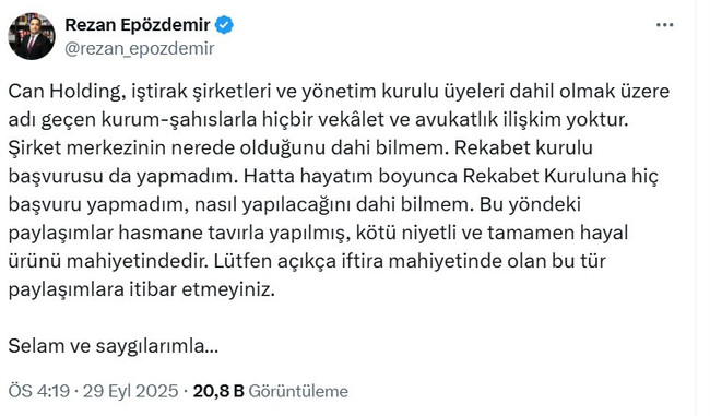 Epözdemir Can Holding iddialarını yalanladı: “İftiradan öte değil” - Resim : 1