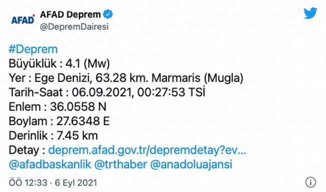 Ege’de gece yarısı korkutan deprem! Yerin 7.45 kilometre derinliğinde... - Resim : 1