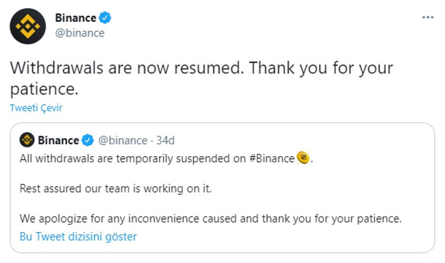 Binance para çekmeyi geçici olarak durdurdu - Resim : 1