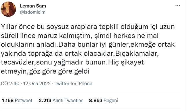 Twitter Leman Sam'ın tweetini sildi; Sam'dan yeni açıklama geldi - Resim : 1
