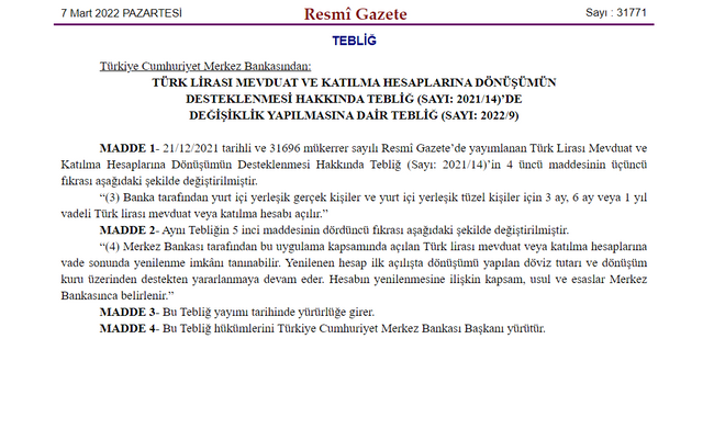 Kur korumalı mevduat sisteminde önemli değişiklik! Resmi Gazete’de yayımlandı… - Resim : 1