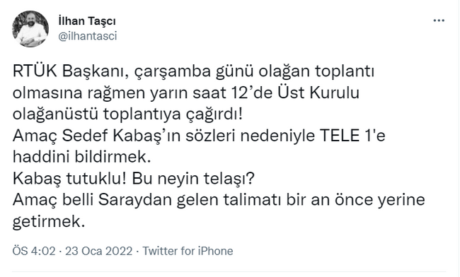 Ebubekir Şahin RTÜK'ü olağanüstü toplantıya çağırdı! İlhan Taşçı isyan etti! - Resim : 1