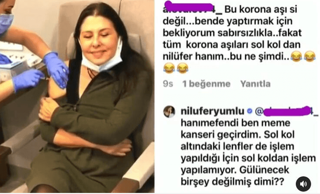 Koronavirüs aşısı olan Nilüfer'i kızdıran mesaj: Bu korona aşısı değil - Resim : 1