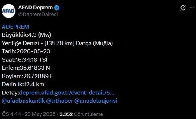Ege Denizi'nde 4.3 büyüklüğünde deprem - Resim : 1