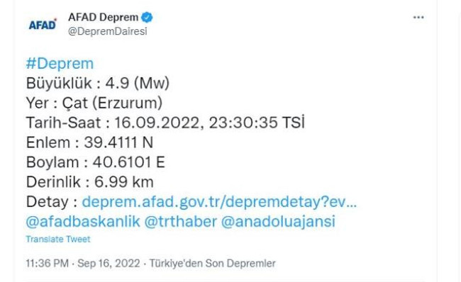 Erzurum'da 4,9 büyüklüğünde deprem meydana geldi - Resim : 1