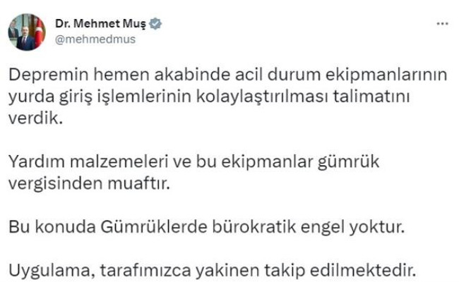 Kılıçdaroğlu'nun deprem bölgesi için yaptığı çağrıya Bakan Muş'tan yanıt - Resim : 2