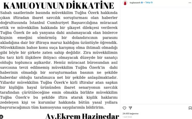 Tuğba Özerk cephesinden Tosuncuk yanıtı! "İftiralar atan sapkın bir kişiliğin..." - Resim : 1