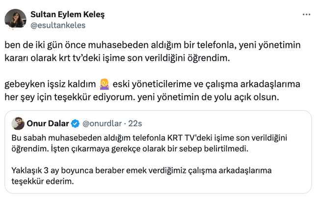 KRT’de üç gazeteci işten çıkarıldı! Gerekçe belirtilmeden… - Resim : 1