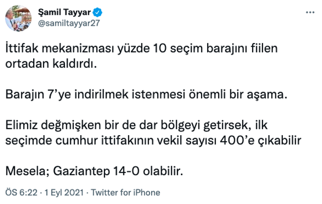 AK Partili Şamil Tayyar'dan dar bölge tespiti: Cumhur İttifakı 400 vekil çıkarabilir - Resim : 1