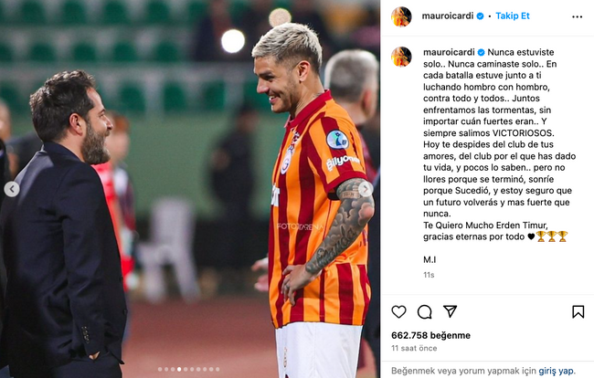 Mauro Icardi'den Erden Timur için veda paylaşımı! ‘Geri döneceksin…’ - Resim : 1