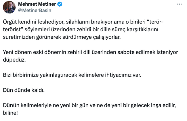 AK Partili Metiner, PKK'lılara terörist diyenleri eleştirdi! ‘Dün, dünde kaldı…’ - Resim : 1
