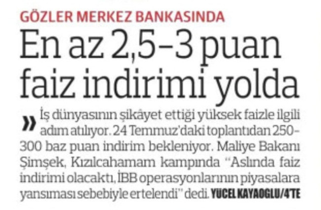 Mehmet Şimşek Türkiye Gazetesi’ni yalanladı! Konu: Faiz indirimi… - Resim : 1