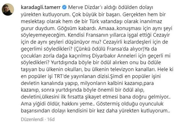 Tamer Karadağlı'dan Dizdar'a zehir zemberek sözler: "Yürekten kutluyorum ama..." - Resim : 1