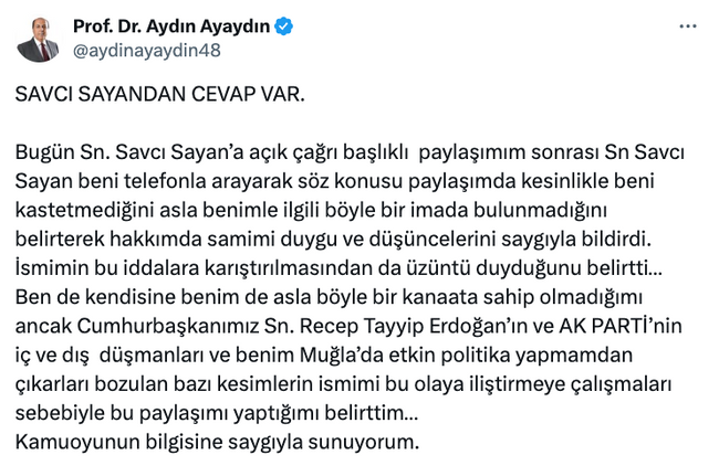 AK Partili Aydın Ayaydın ‘O ismi açıkla’ çağrısı yapmıştı! Savcı Sayan'dan yanıt geldi… - Resim : 1