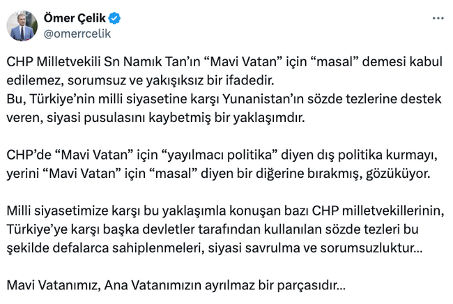 Ömer Çelik'ten CHP'li vekil Tan'a sert tepki! 'Sorumsuz ve yakışıksız bir ifade…' - Resim : 1