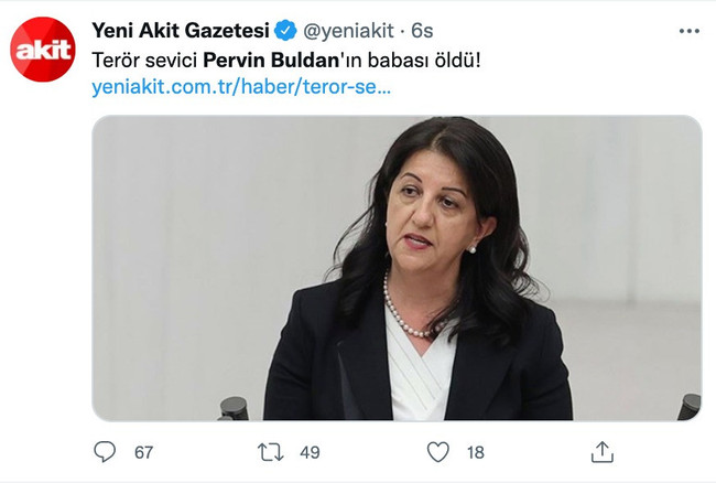 Pervin Buldan’ın babası hayatını kaybetti! Yeni Akit’ten tepki çeken başlık… - Resim : 1