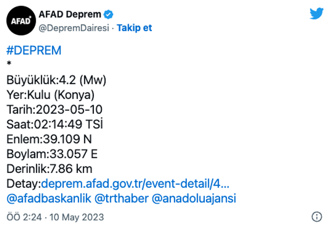 AFAD duyurdu! Konya'da korkutan deprem… - Resim : 1