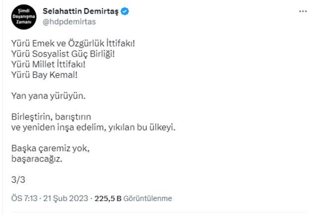 Cezaevindeki Demirtaş'tan "Yürü Bay Kemal" paylaşımı! Muhalefete çağrı yaptı - Resim : 2