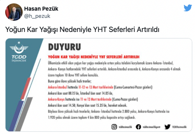 Yoğun kar yağışı nedeniyle YHT sefer sayısı artırıldı - Resim : 1