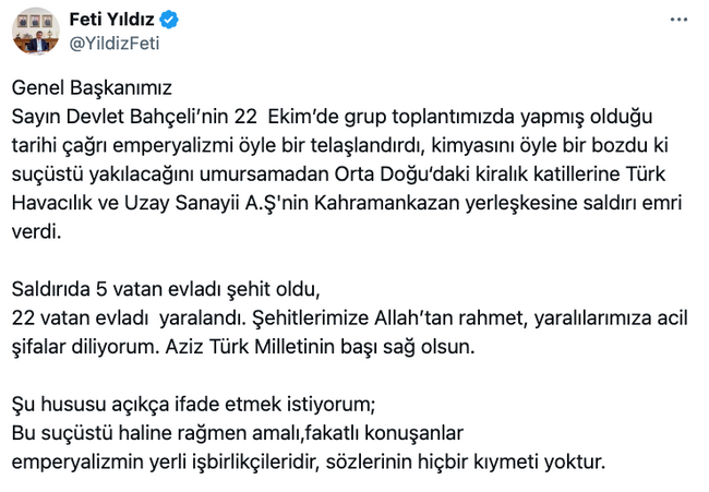 MHP’den TUSAŞ’taki saldırı ile ilgili çarpıcı yorum: Bahçeli’nin çağrısı öyle bir telaşlandırdı ki… - Resim : 1