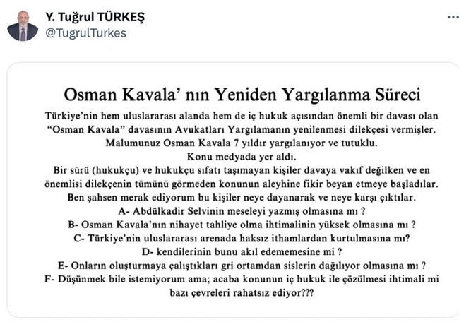 AKP'li Tuğrul Türkeş'ten Osman Kavala çıkışı - Resim : 1