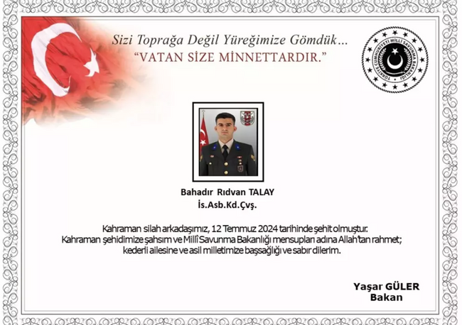 MSB acı haberi duyurdu! Bir askerimiz şehit oldu - Resim : 1