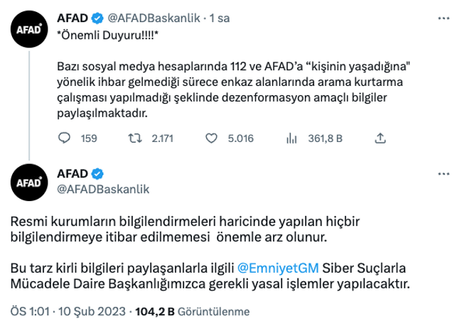 AFAD'dan dezenformasyon uyarısı! - Resim : 1