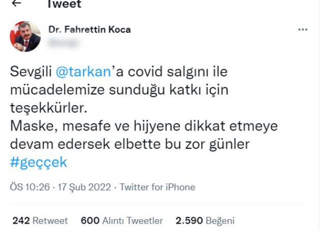 Hande Fırat, sahte Bakan Koca hesabının Tarkan paylaşımını okudu! - Resim : 1