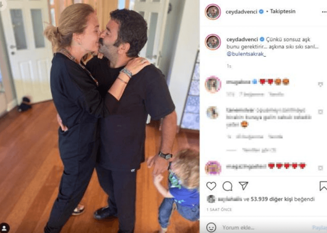 Ceyda Düvenci, eşiyle öpüştüğü pozu paylaştı - Resim : 1
