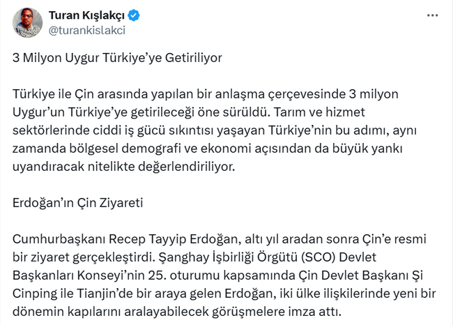 Erdoğan ile Şi Cinping görüşmesi sonrası büyük iddia! 3 milyon Uygur Türkiye’ye getiriliyor... - Resim : 1