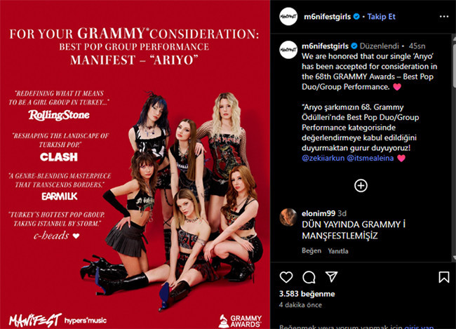 Gruba yurtdışı yasağı getirilmişti! Manifest’in “Arıyo” şarkısı Grammy’de - Resim : 1