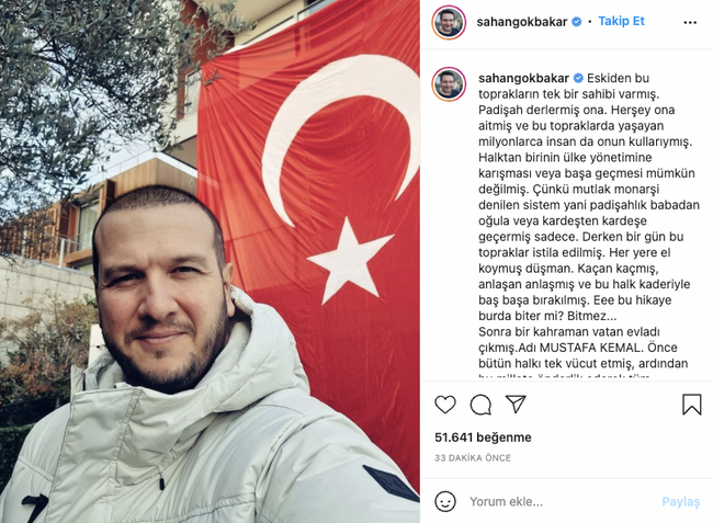 Şahan Gökbakar'dan çarpıcı 29 Ekim paylaşımı! "Bu satırları padişahın kulu olarak..." - Resim : 2