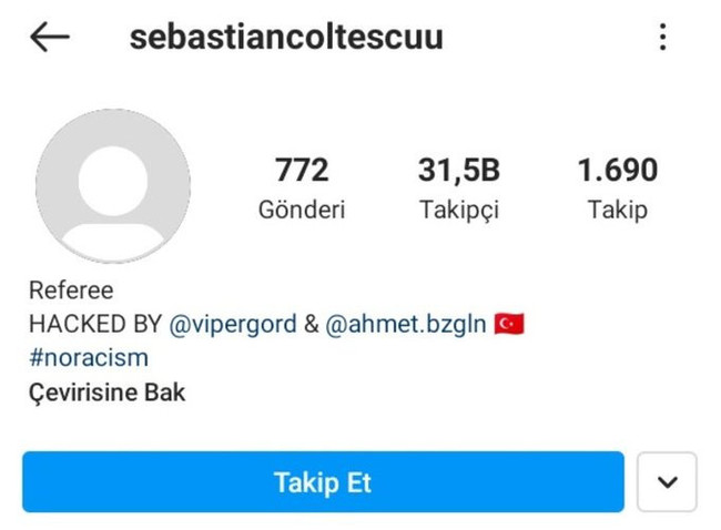 Türk hackerlar, Webo'ya ırkçılık yapan hakemin Instagram hesabını hackledi - Resim : 1