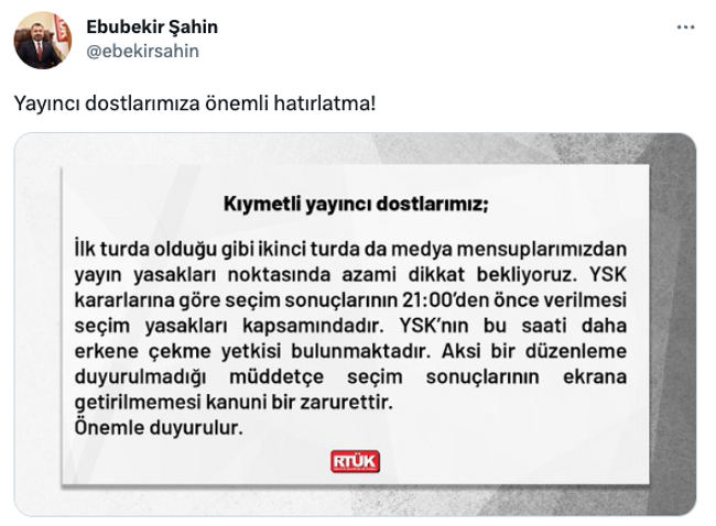 RTÜK Başkanı Ebubekir Şahin’den seçim yasağı açıklaması! YSK’ya dikkat çekti… - Resim : 1