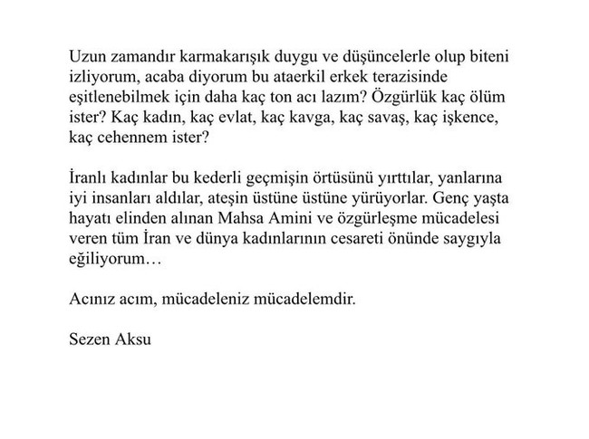 Sezen Aksu'dan İranlı kadınların mücadelesine destek: "Özgürlük kaç ölüm ister..." - Resim : 1