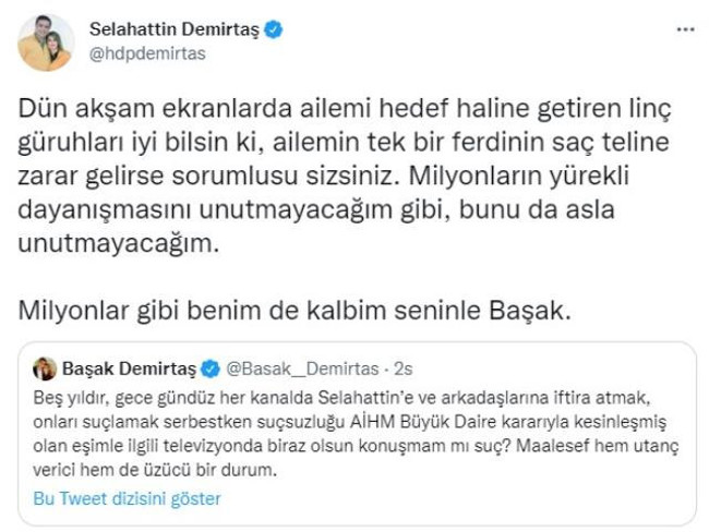 Selahattin Demirtaş eşiyle ilgili yapılan yorumlara ateş püskürdü! "Saçının teline zarar gelirse..." - Resim : 1